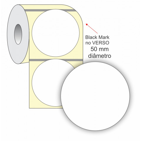 Etiqueta Adesiva em Papel Térmico Redonda, 50 mm x 1 coluna, para Impressoras Térmicas Diretas