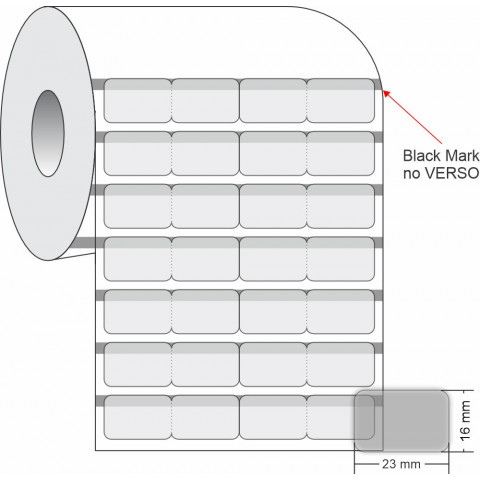 Etiquetas Adesivas BOPP Transparente, 23 x 16 mm x 4 colunas, para Impressoras Térmicas