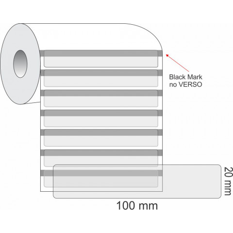 Etiquetas Adesivas BOPP Transparente, 100 x 20 mm x 1 coluna, para Impressoras Térmicas