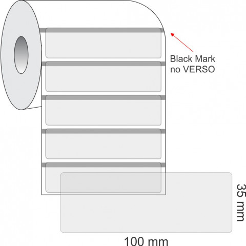 Etiquetas Adesivas BOPP Transparente, 100 x 35 mm x 1 coluna, Rolo com 36 metros, para Impressoras Térmicas
