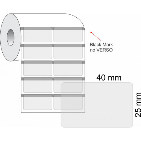 Etiquetas Adesivas BOPP Transparente, 40 x 25 mm x 2 colunas, para Impressoras Térmicas