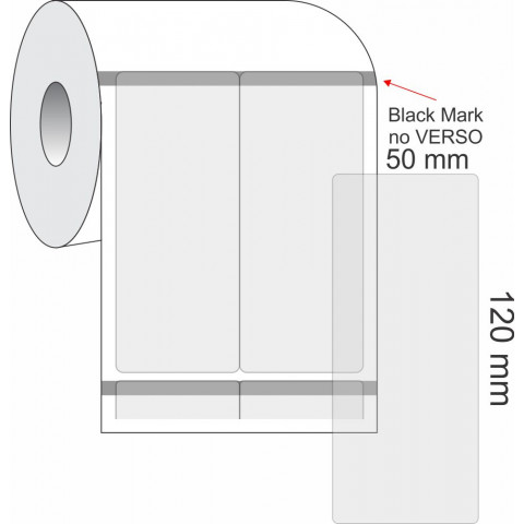 Etiquetas Adesivas BOPP Transparente, 50 x 120 mm x 2 colunas, para Impressoras Térmicas