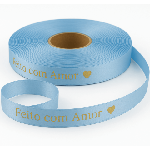 Fitas de Cetim, 10 mm de largura, Personalizadas,  Impressão Metalizada, Branca ou em Preto Grafite